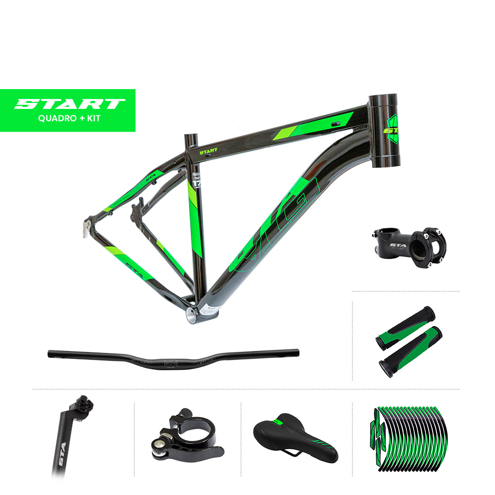 Quadro 29 alumínio gta start tam 15.5 preto/verde neon com cabeamento interno e kit