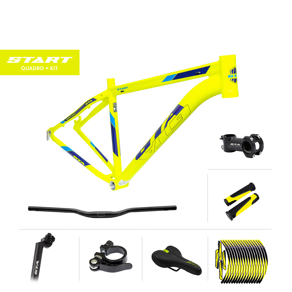 Quadro 29 alumínio gta start tam 15.5 amarelo neon/azul com cabeamento interno e kit