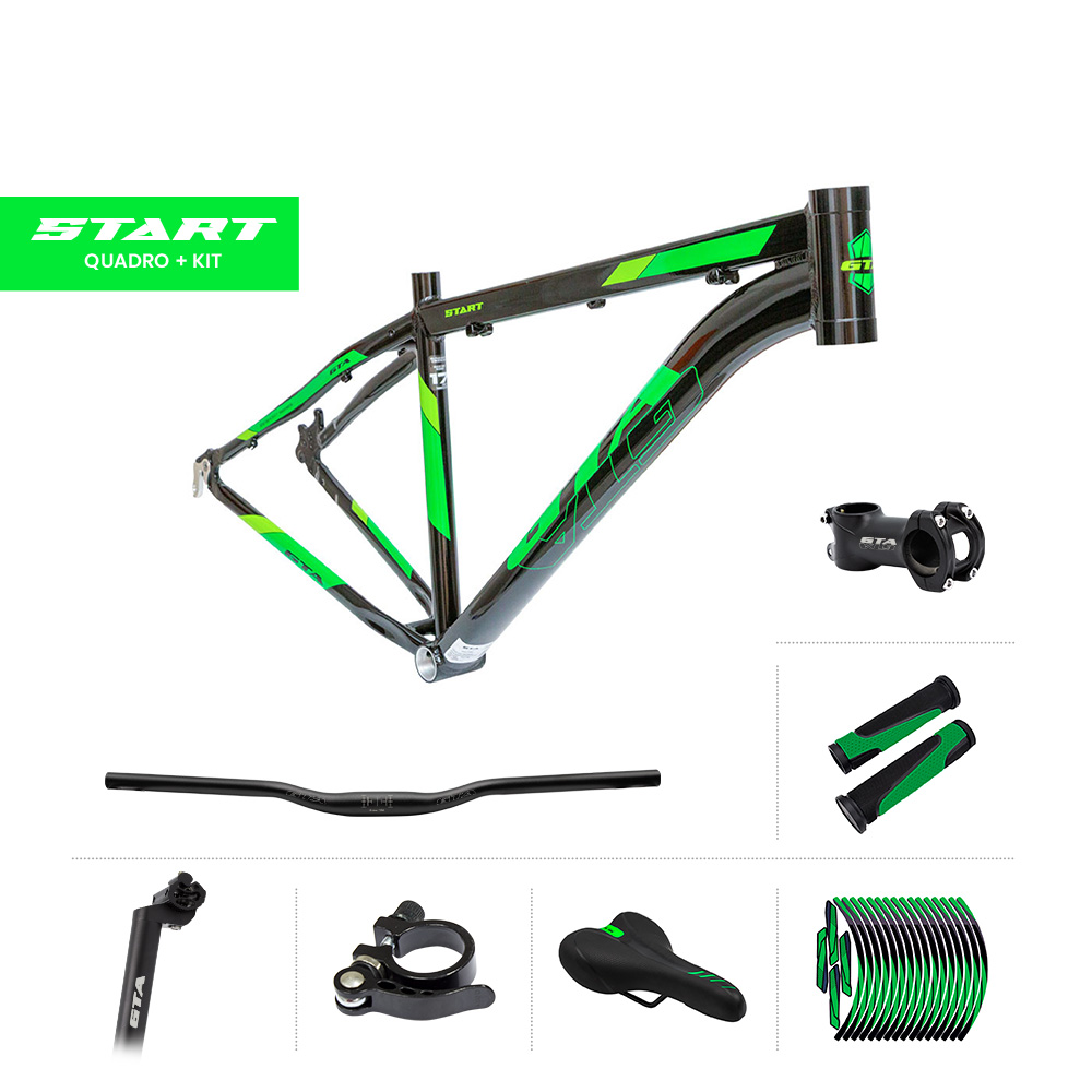 Quadro 29 alumínio gta start tam 15.5 preto/verde neon com cabeamento interno e kit