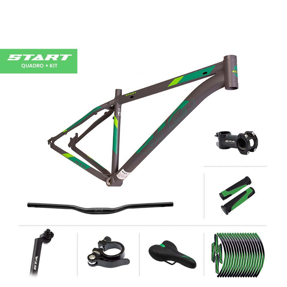 Quadro 29 alumínio gta start tam 15.5 cinza/verde com cabeamento interno e kit