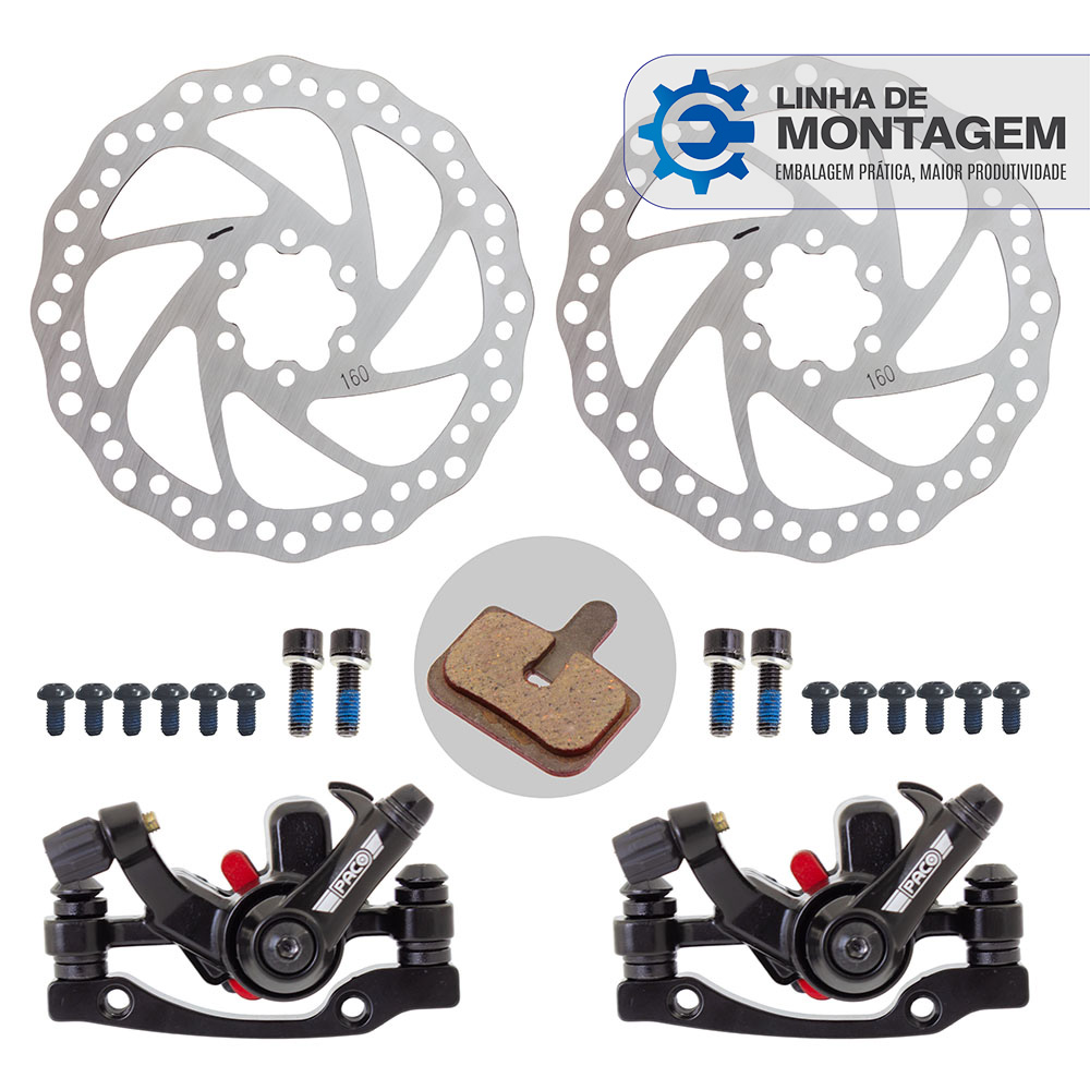 [para linha de montagem] freio disco mecânico com rotors de 160mm+calipers preto dianteiro+traseiro