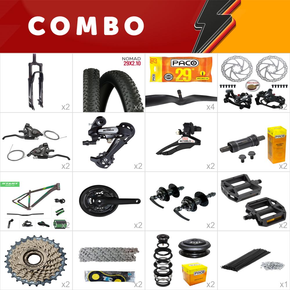 2x kit bike start 29 19 cinza/ verde 21v sunrun freio mecânico - confira os itens