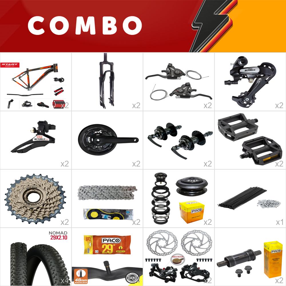 2x kit bike start 29 19 preto/ vermelho 21v sunrun freio mecânico - confira os itens