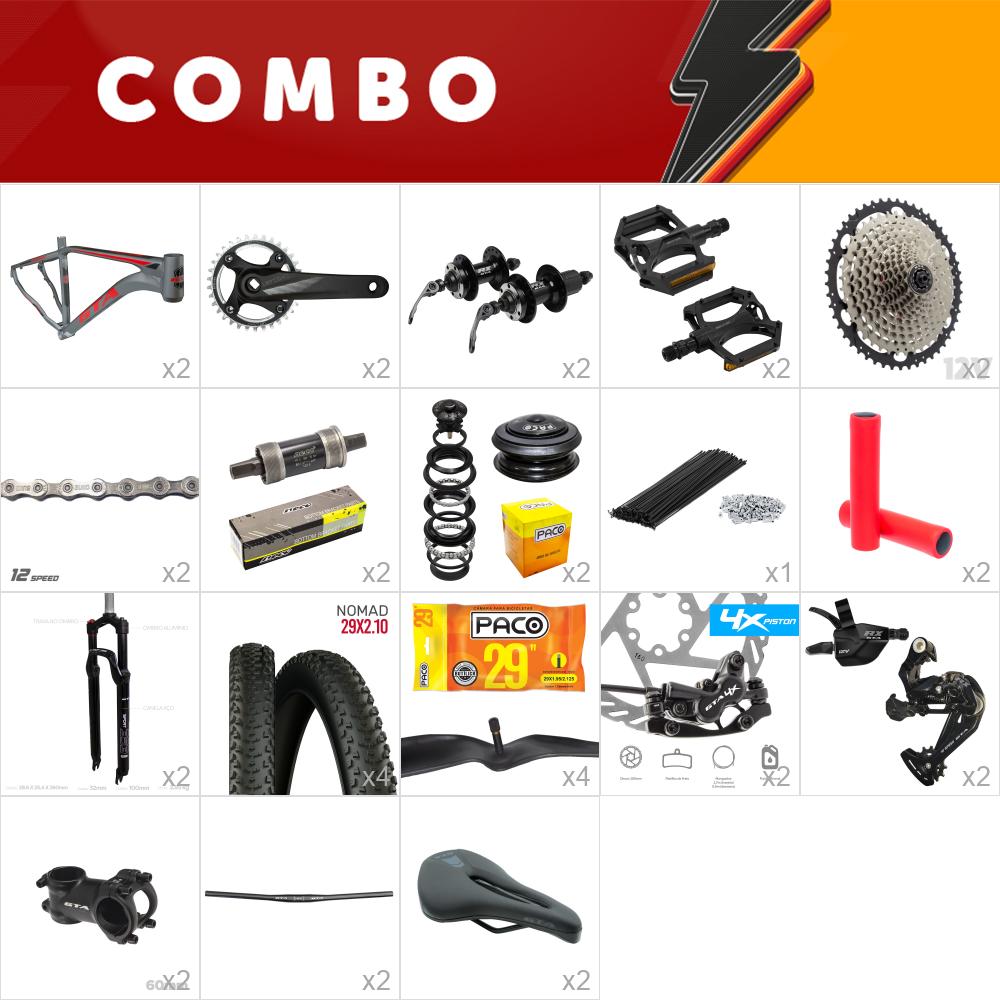 2x kit bike insane 17 - cinza/ vermelho - relação 1x12 - com freio hidráulico 4 pistões