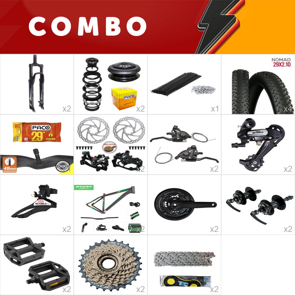 2x kit bike start 29 19 cinza/ verde 21v sunrun freio mecânico - confira os itens