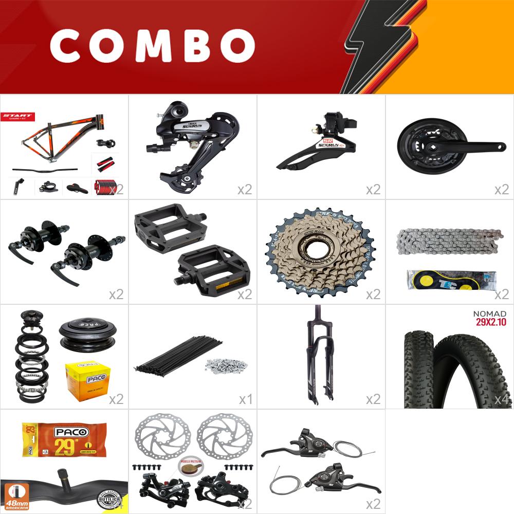 2x kit bike start 29 17 preto/ vermelho 21v sunrun freio mecânico - confira os itens