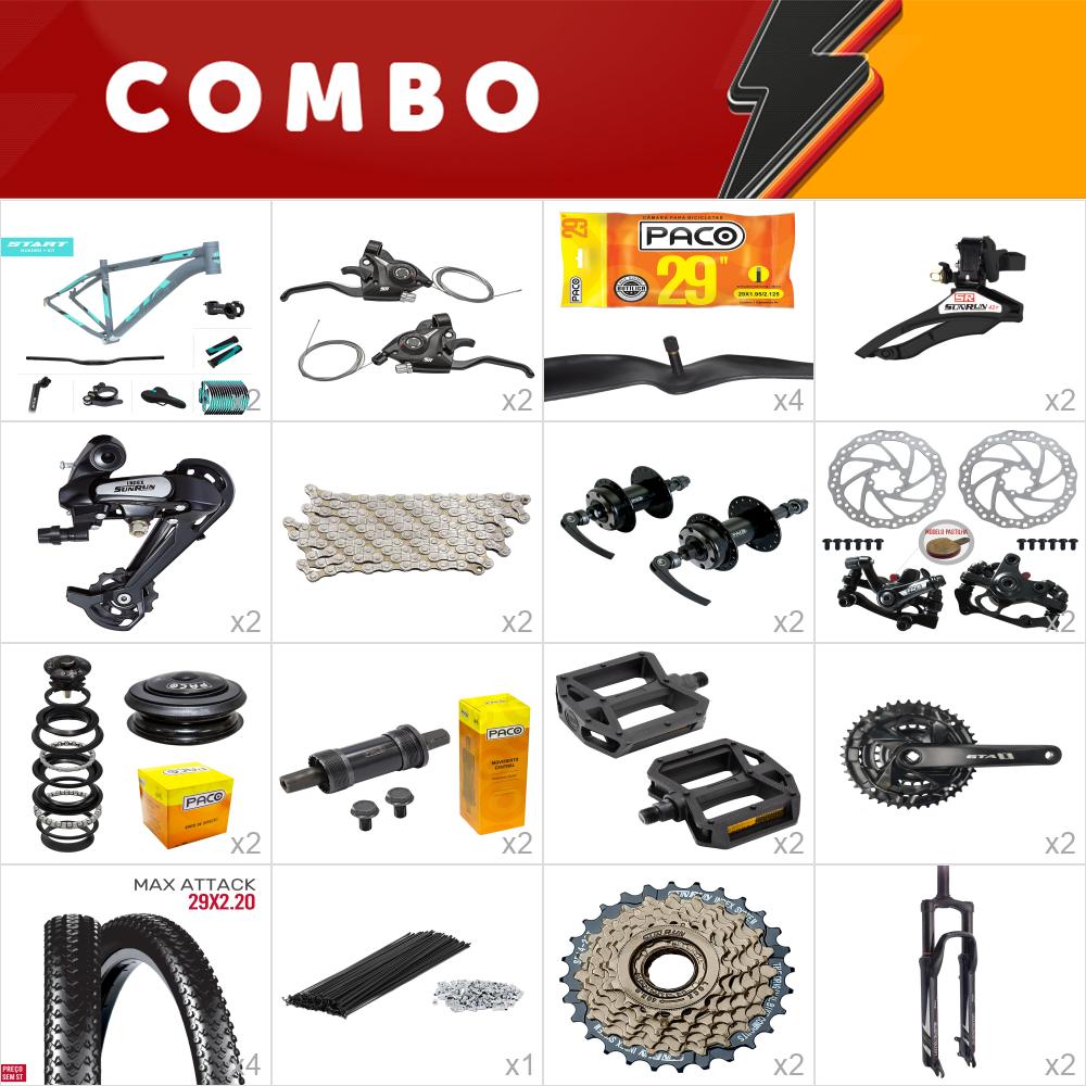 2x kit bike start 29 17 - cinza/ acqua 21v sunrun freio mecânico/ pedivela alum - confira os itens