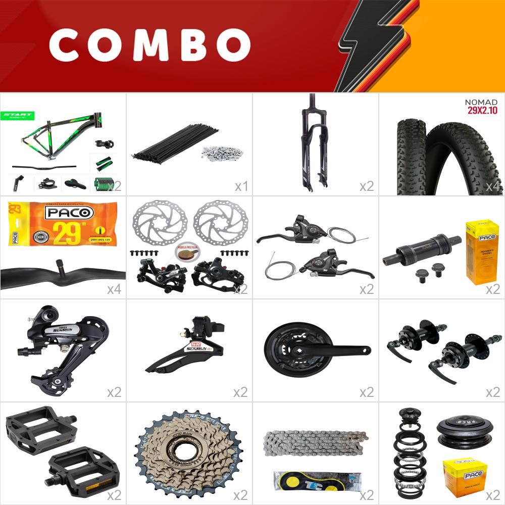 2x kit bike start 29 15.5 preto/ verde 21v sunrun freio mecânico - confira os itens