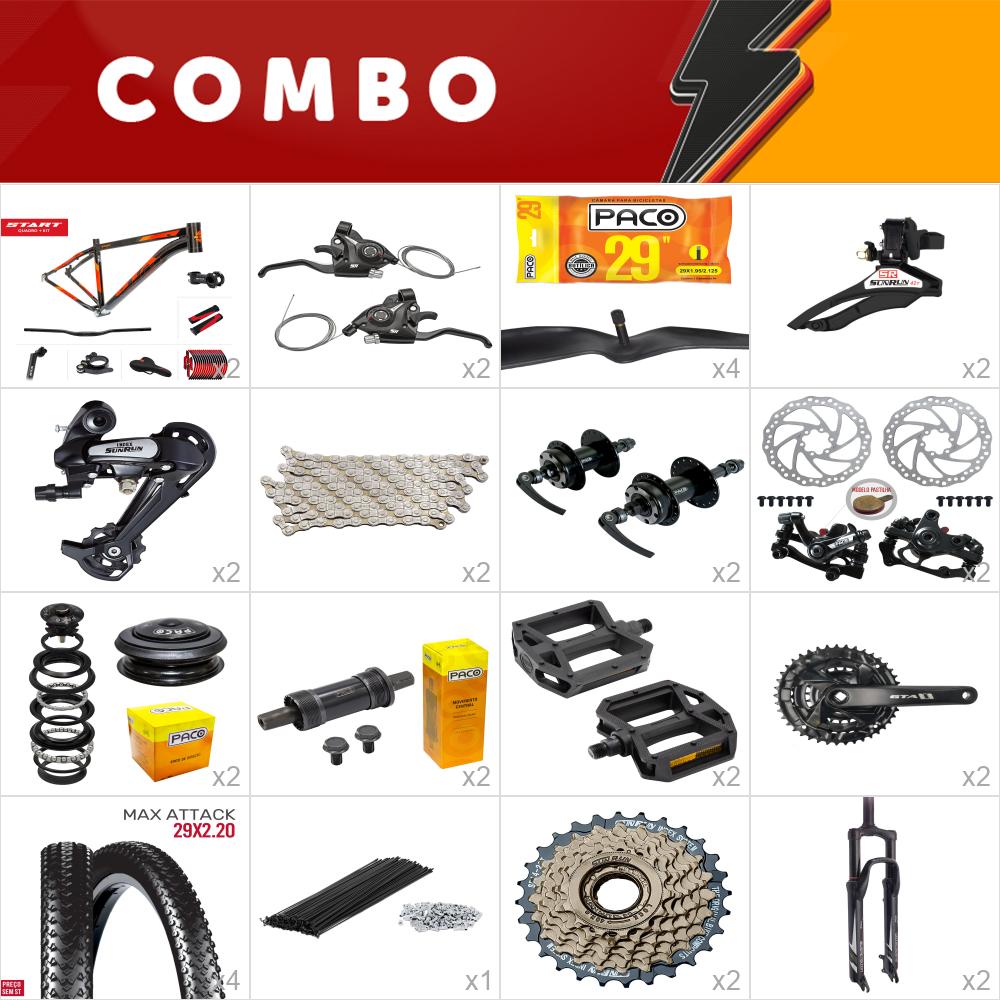 2x kit bike start 29 19 - preto/ verm 21v sunrun freio mecânico/ pedivela alum - confira os itens