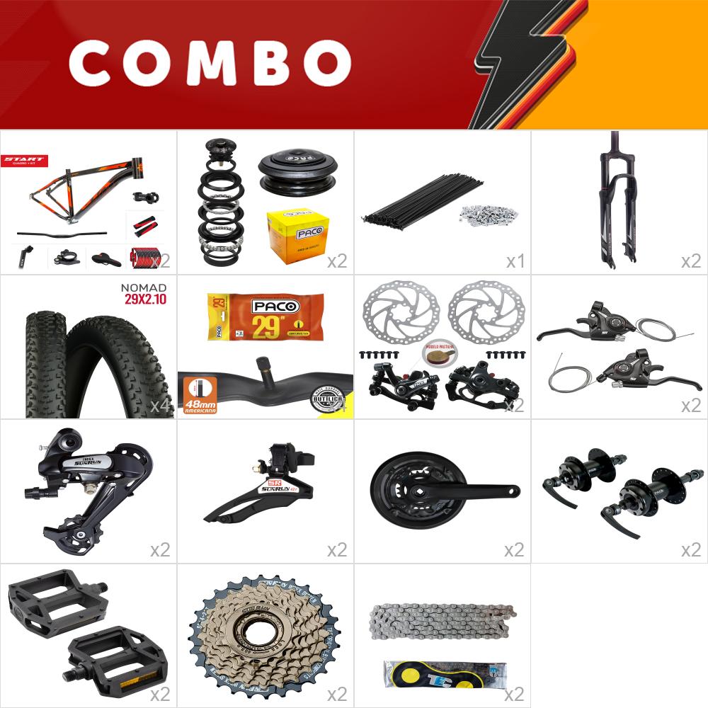 2x kit bike start 29 17 preto/ vermelho 21v sunrun freio mecânico - confira os itens