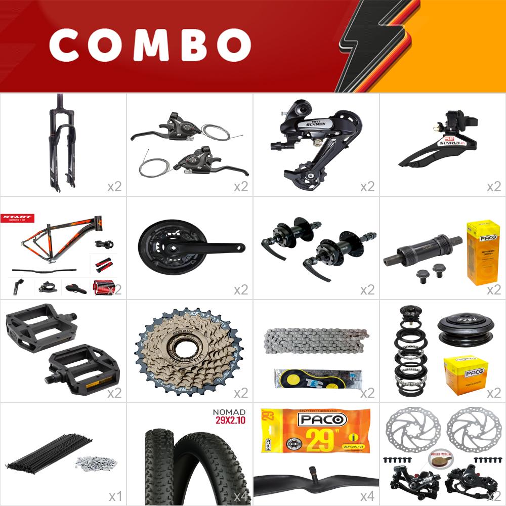 2x kit bike start 29 19 preto/ vermelho 21v sunrun freio mecânico - confira os itens