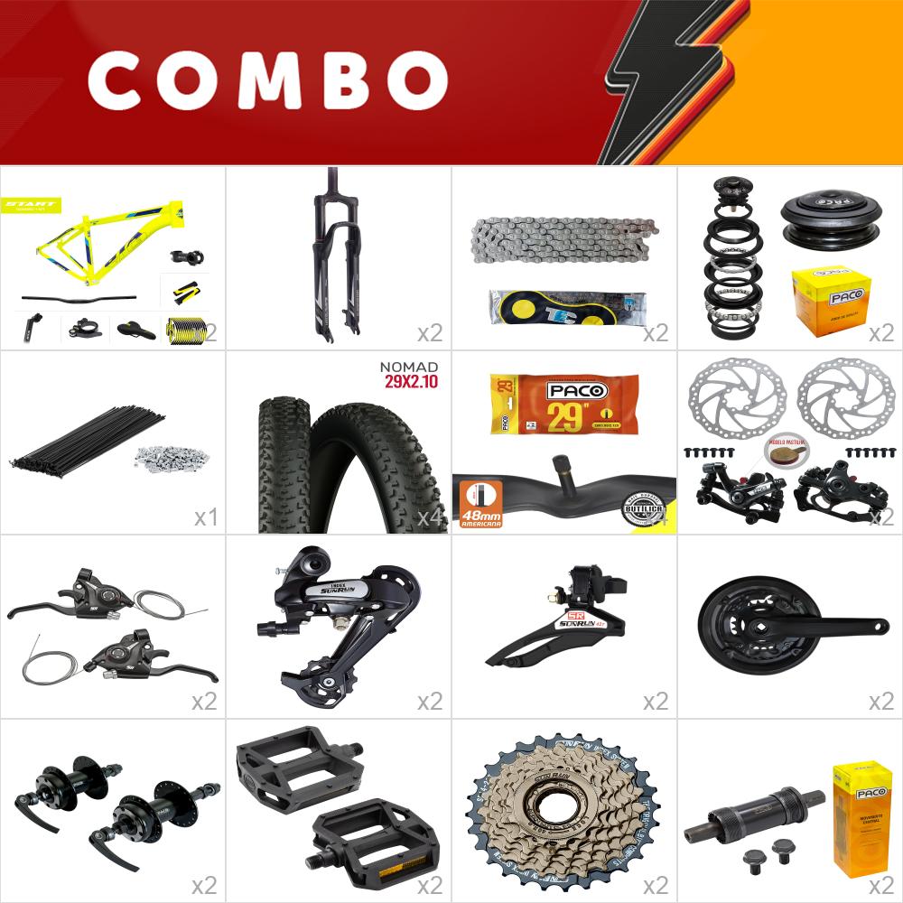 2x kit bike start 29 21 amarelo/ azul 21v sunrun freio mecânico - confira os itens