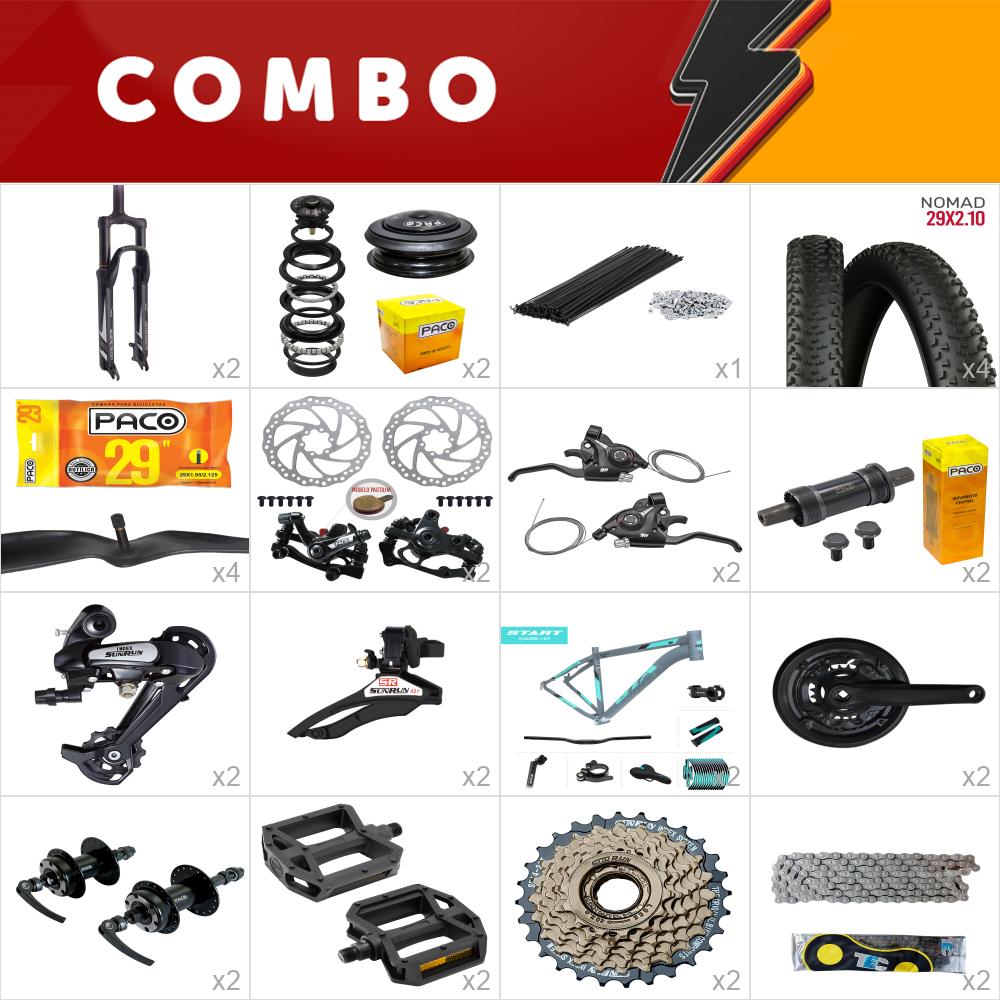 2x kit bike start 29 19 cinza/ acqua 21v sunrun freio mecânico - confira os itens