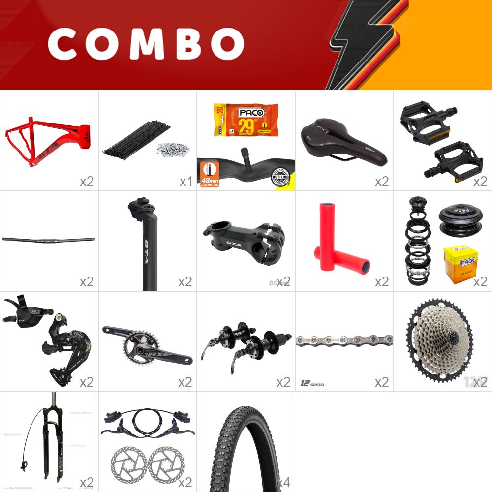 2x kit para montagem quadro insane 29 19 vermelho 1x12 gta freio hidráulico - confira os itens