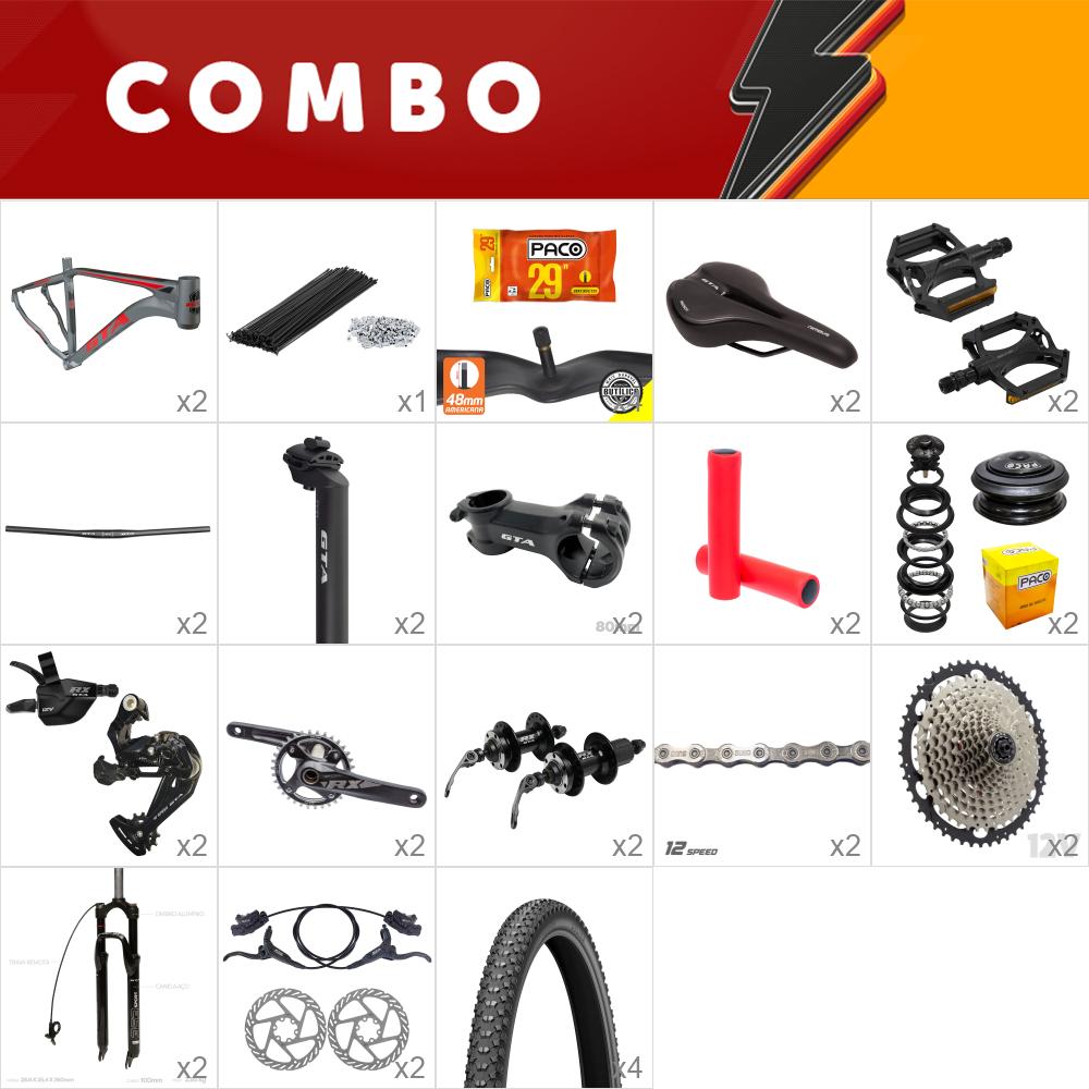 2x kit para montagem quadro insane 29 17 vermelho/ cinza 1x12 gta freio hidráulico - confira os itens