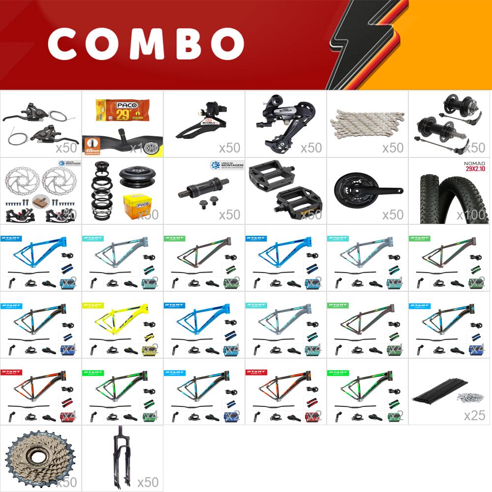  black - 50x kit bike start 29 - tamanhos e cores sortidas - 21v sunrun - freio mecânico - sem cabos, conduites, terminais e aros - confira os itens