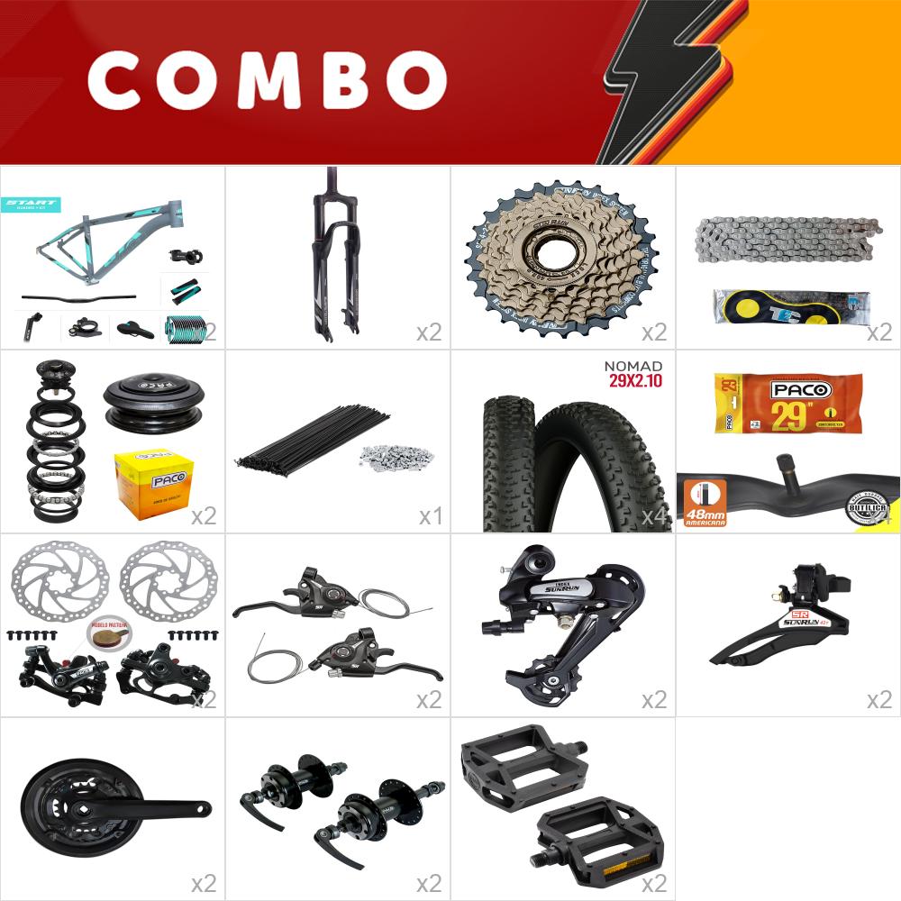 2x kit bike start 29 19 cinza/ acqua 21v sunrun freio mecânico - confira os itens