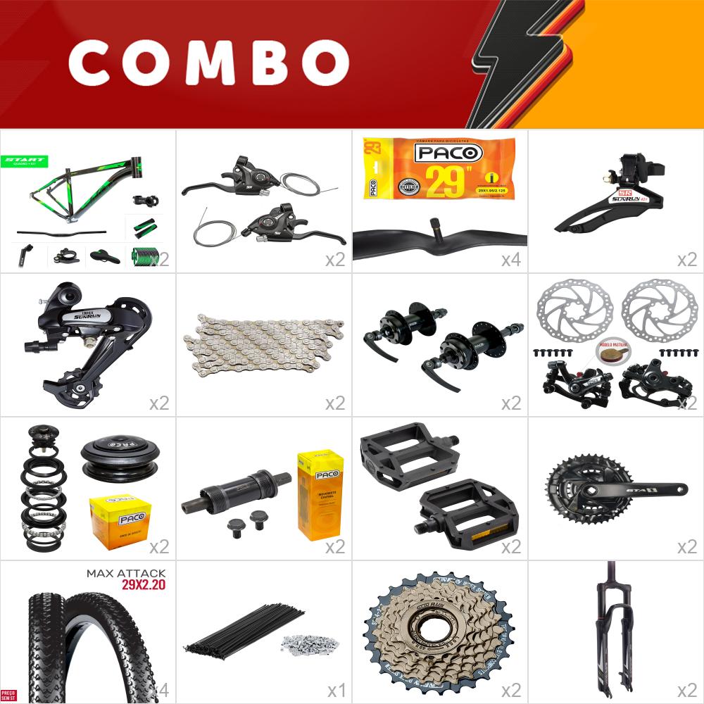 2x kit bike start 29 19 - preto/ verde 21v sunrun freio mecânico/ pedivela alum - confira os itens