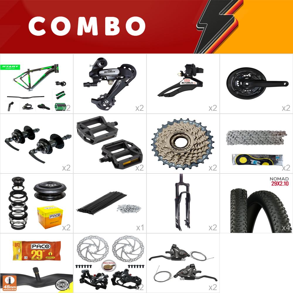 2x kit bike start 29 15.5 preto/ verde 21v sunrun freio mecânico - confira os itens