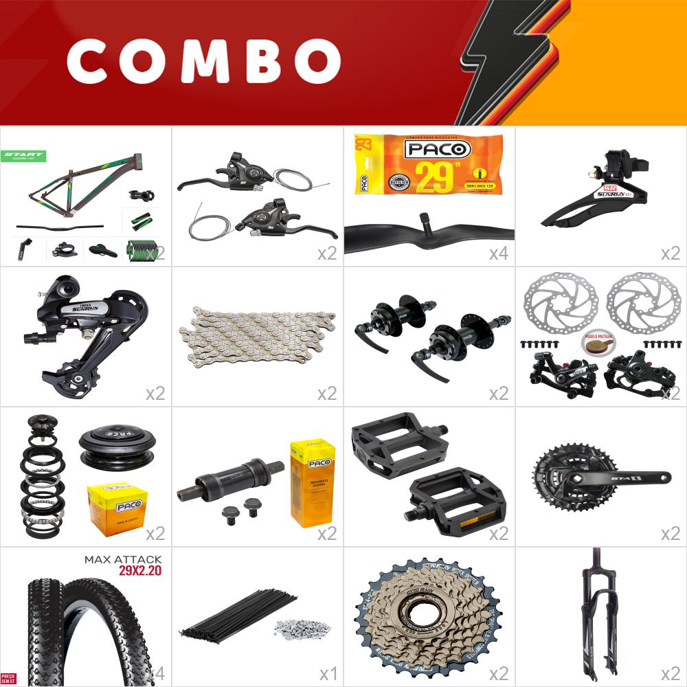 2x kit bike start 29 19 - cinza/ verde 21v sunrun freio mecânico/ pedivela alum - confira os itens