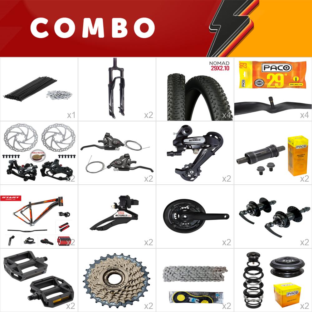 2x kit bike start 29 17 preto/ vermelho 21v sunrun freio mecânico - confira os itens