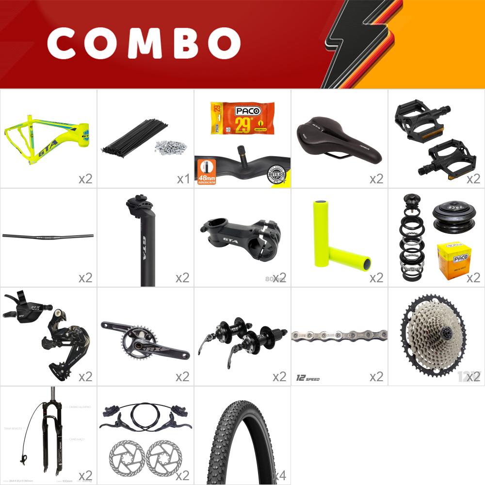 2x kit para montagem quadro insane 29 17 amarelo 1x12 gta freio hidráulico - confira os itens