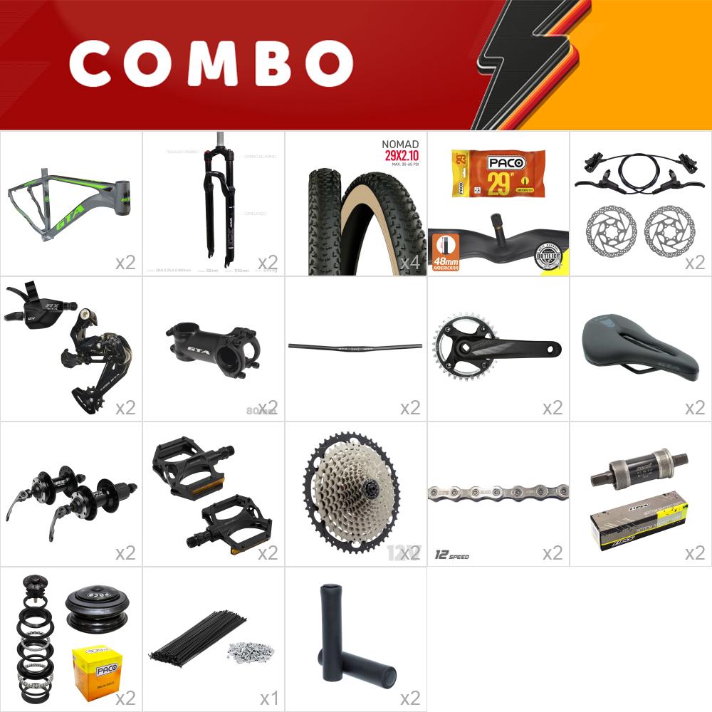 2x kit bike insane 19 - cinza/verde - 12v - freio hidráulico (sem aro, canote, abraçadeira) confira os itens