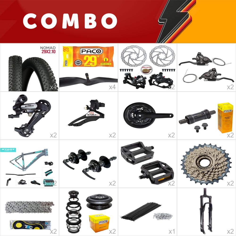 2x kit bike start 29 17 cinza/ acqua 21v sunrun freio mecânico - confira os itens