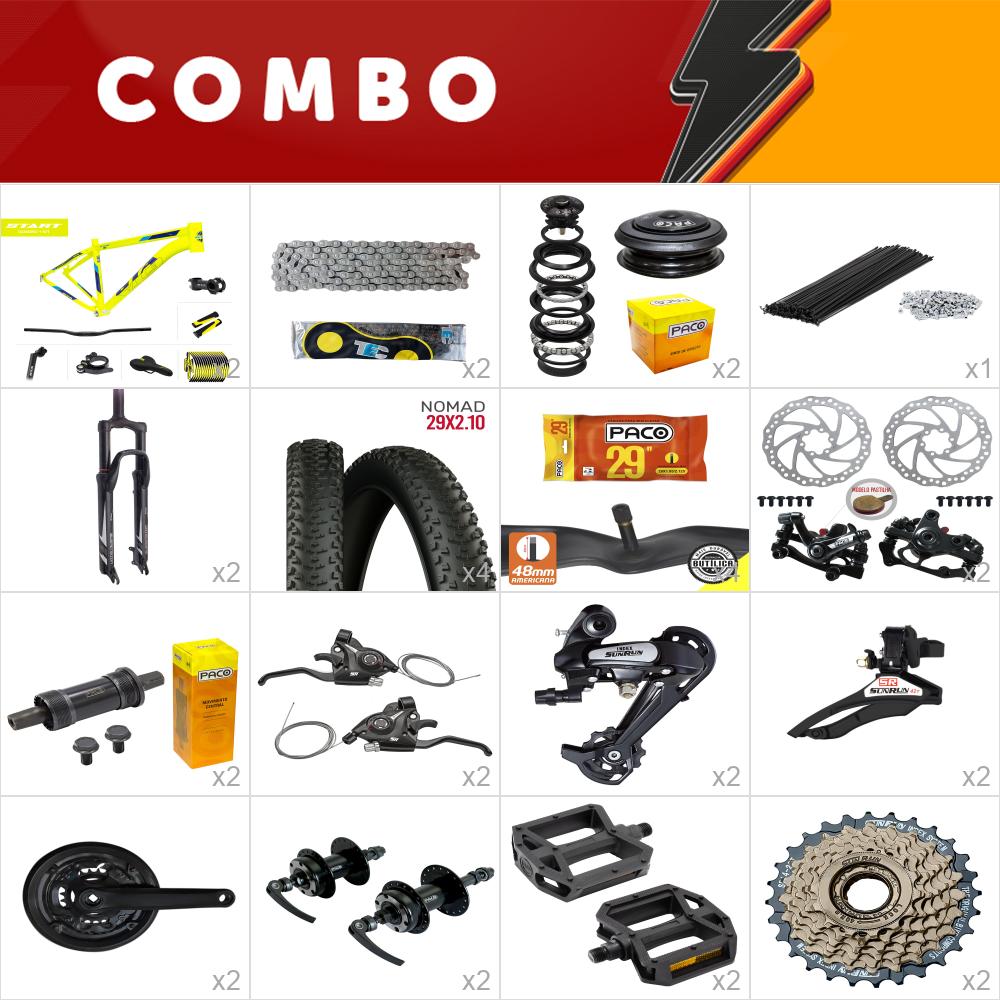 2x kit bike start 29 15.5 amarelo neon/ azul 21v sunrun freio mecânico - confira os itens