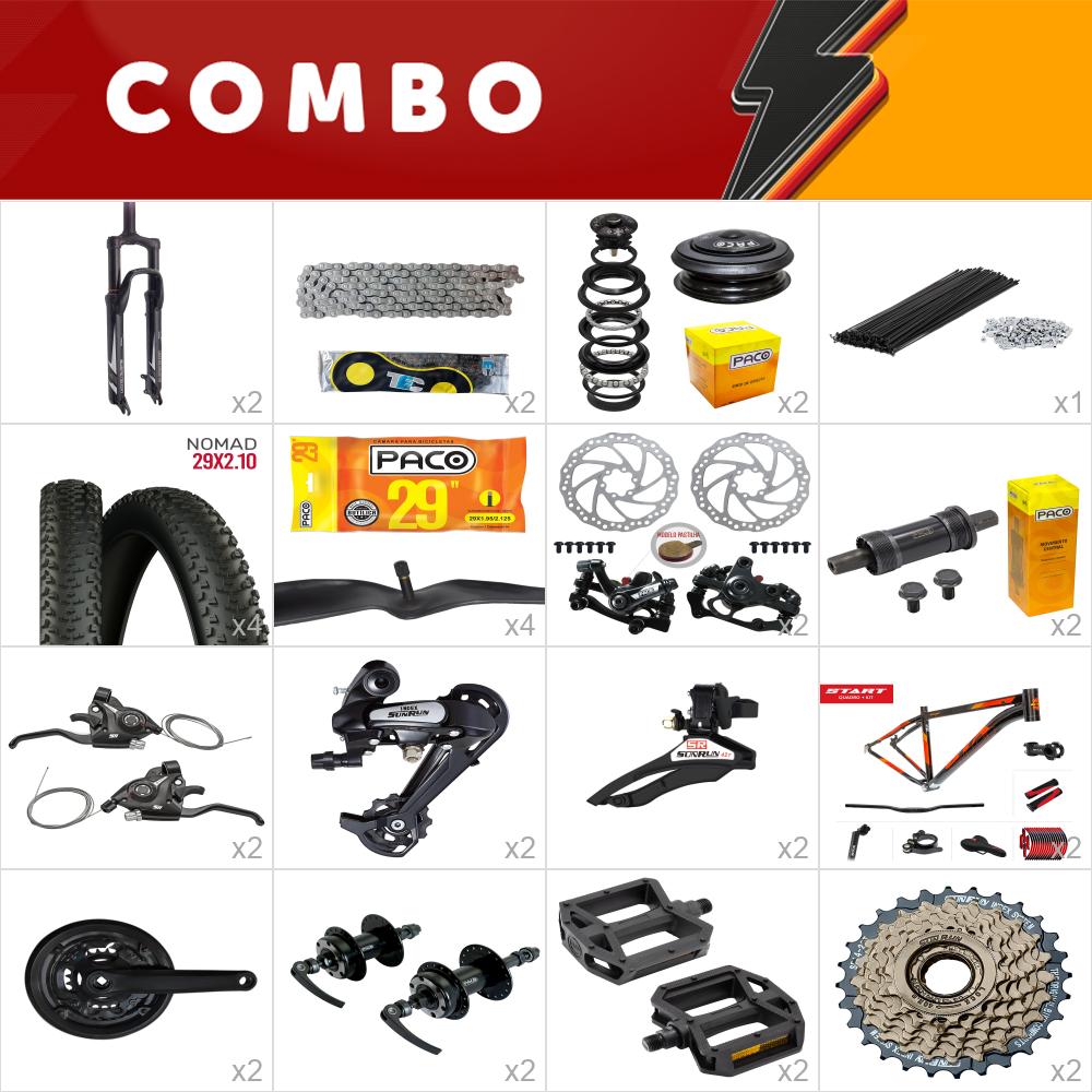 2x kit bike start 29 21 preto/ vermelho 21v sunrun freio mecânico - confira os itens