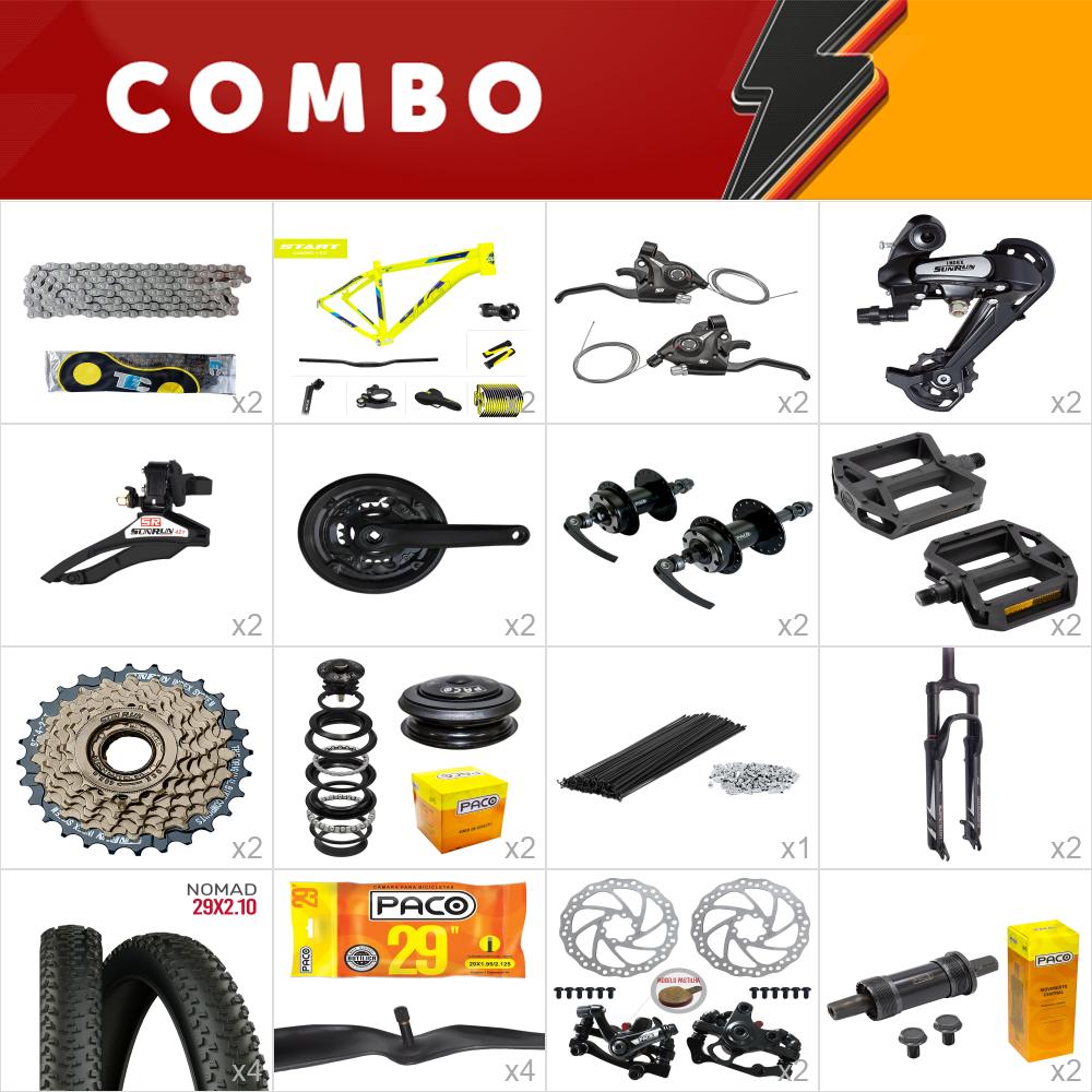 2x kit bike start 29 15.5 amarelo neon/ azul 21v sunrun freio mecânico - confira os itens