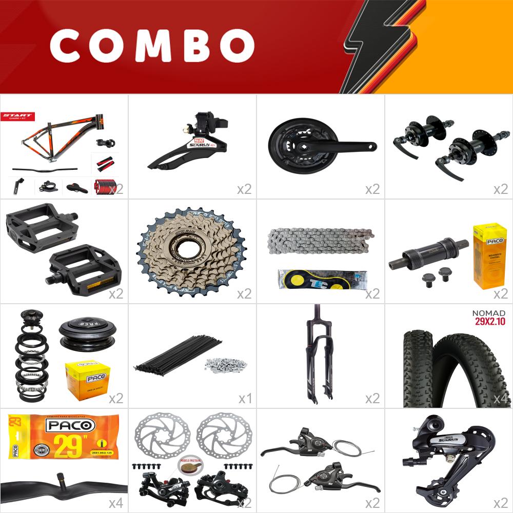 2x kit bike start 29 17 preto/ vermelho 21v sunrun freio mecânico - confira os itens