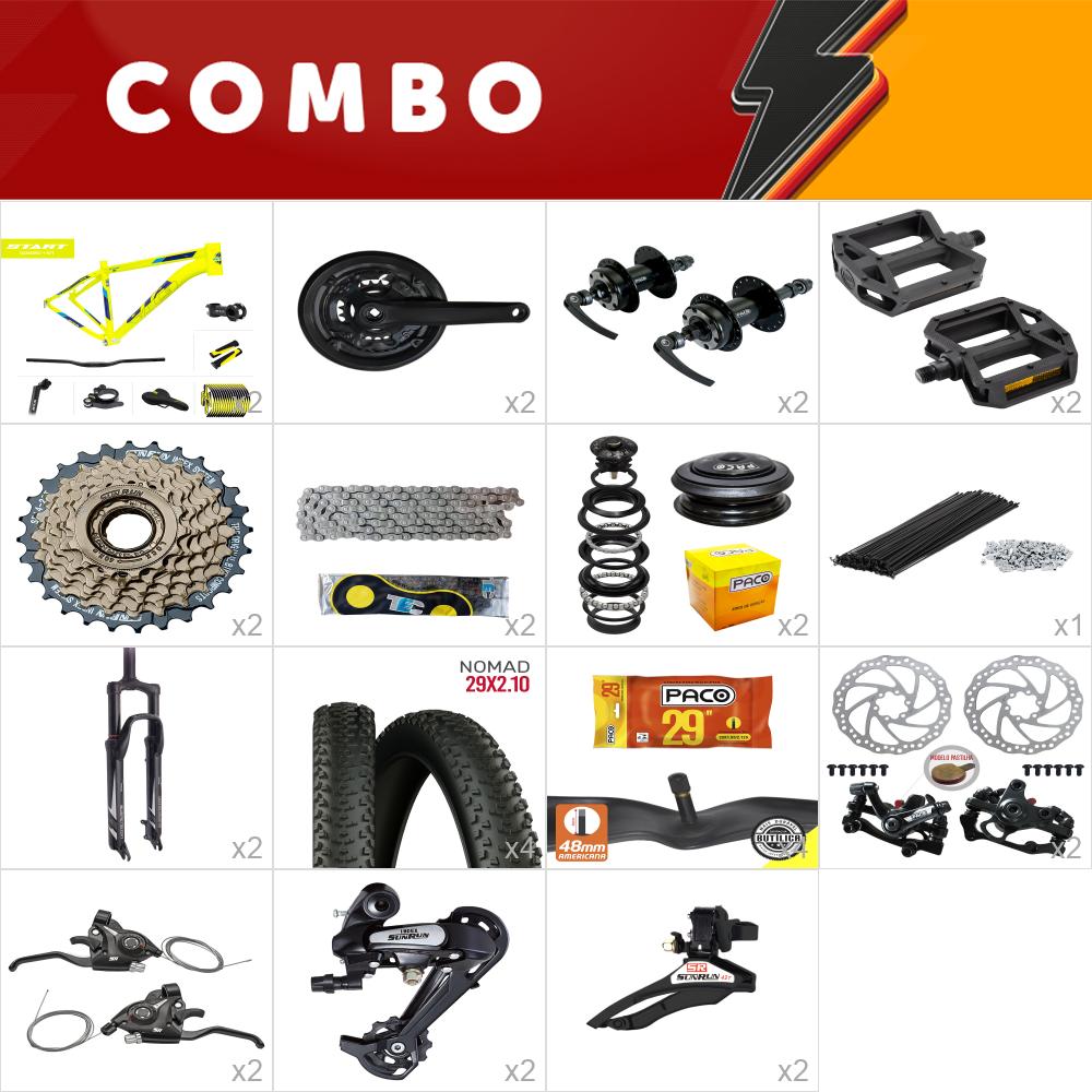 2x kit bike start 29 19 amarelo neon/ azul 21v sunrun freio mecânico - confira os itens