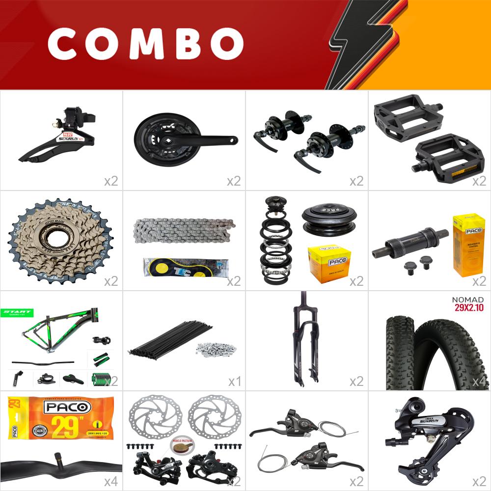 2x kit bike start 29 15.5 preto/ verde 21v sunrun freio mecânico - confira os itens