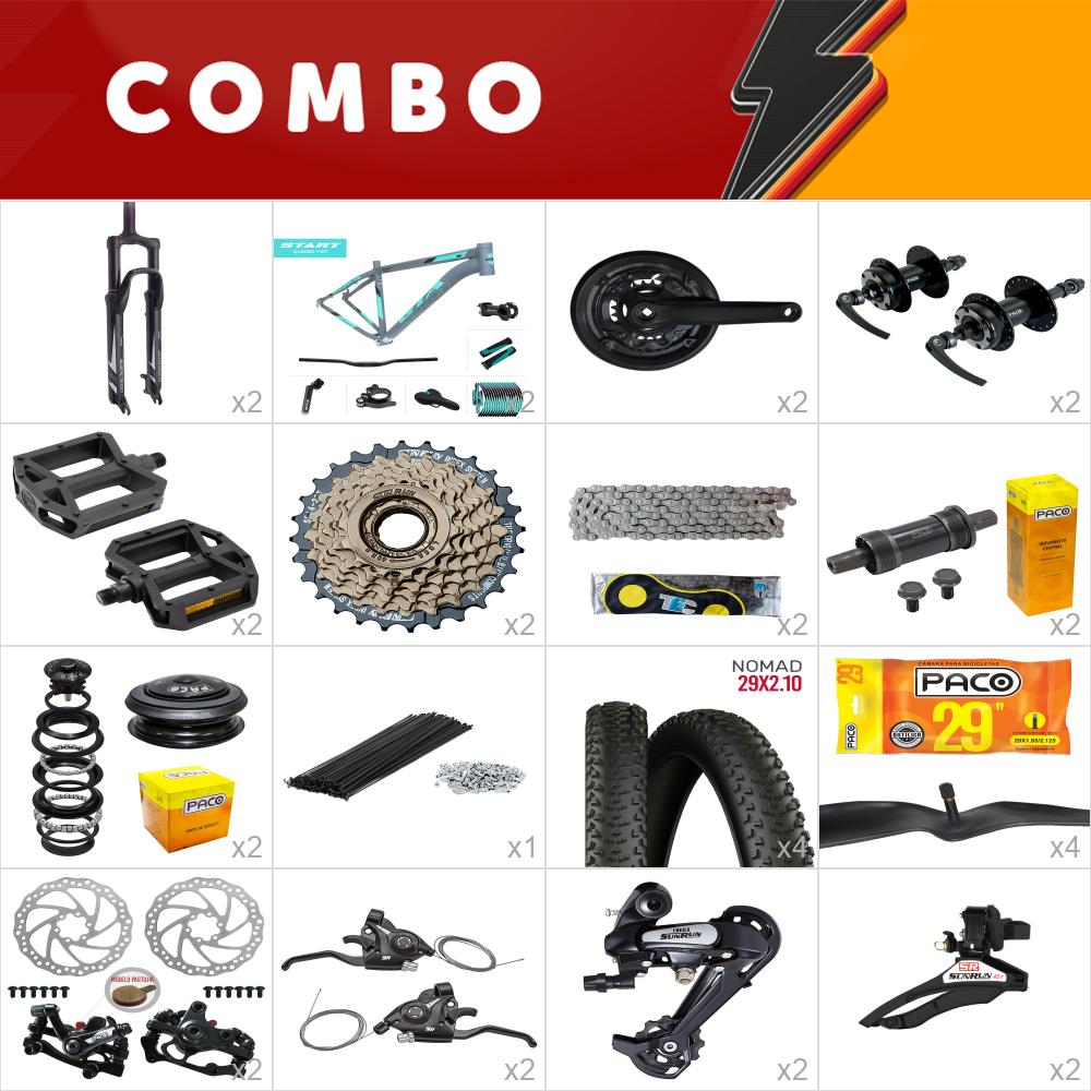 2x kit bike start 29 19 cinza/ acqua 21v sunrun freio mecânico - confira os itens