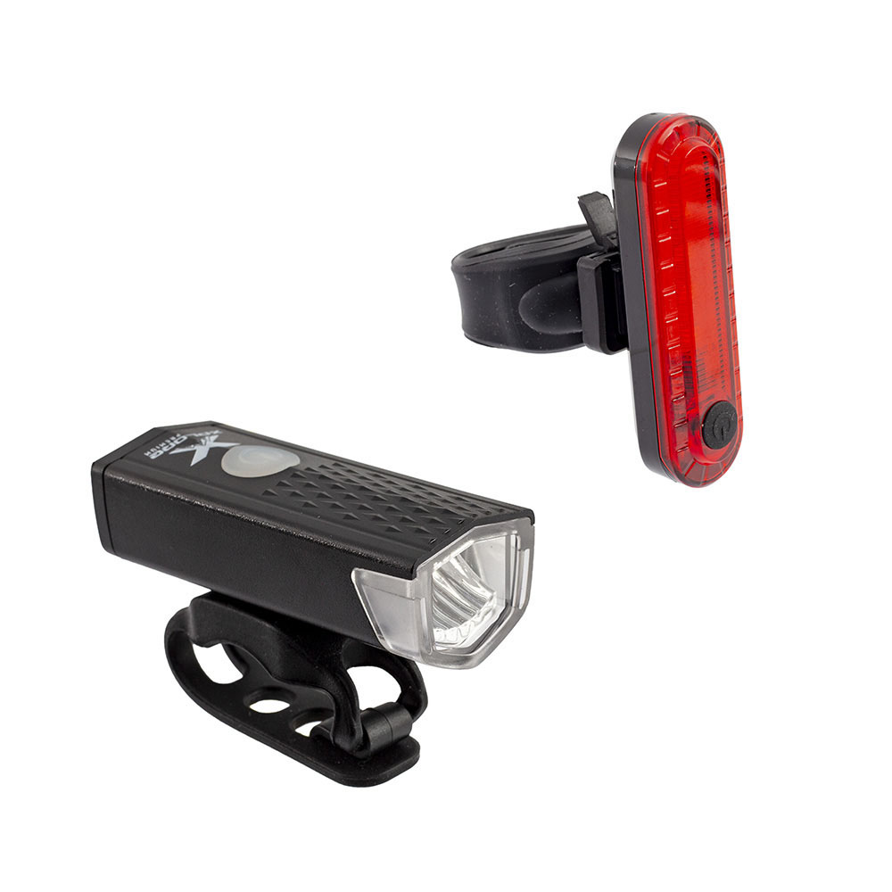 Kit farol de led cree xpe 120 lumens+ sinalizador traseiro led vermelho 10 lumens - recarregavel usb