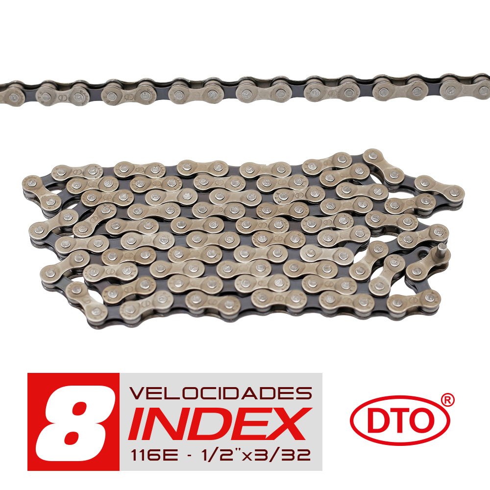 Corrente 8 velocidades index 1/2x3/32 116 elos sólidos de pinos sólidos em polybag dto