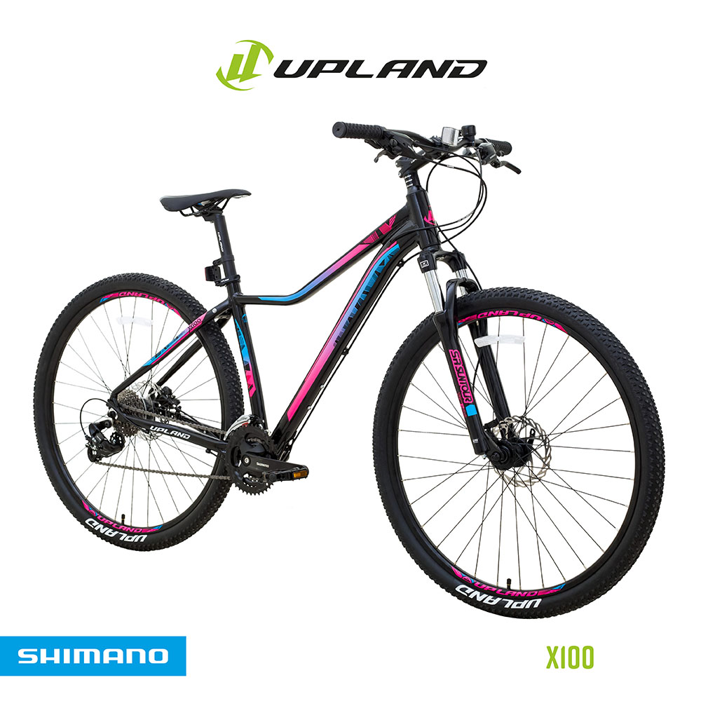 Bicicleta upland x100 29 alumínio tamanho 17,5 preto/rosa 24v freio hidraulico tourney+ef505