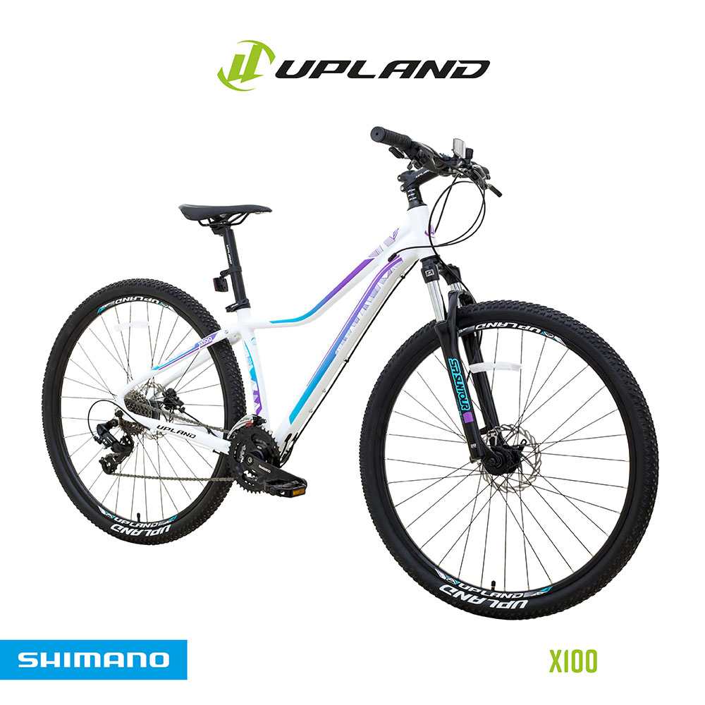 Bicicleta upland x100 29 alumínio tamanho 15,5 branco/roxo 24v freio hidraulico tourney+ef505
