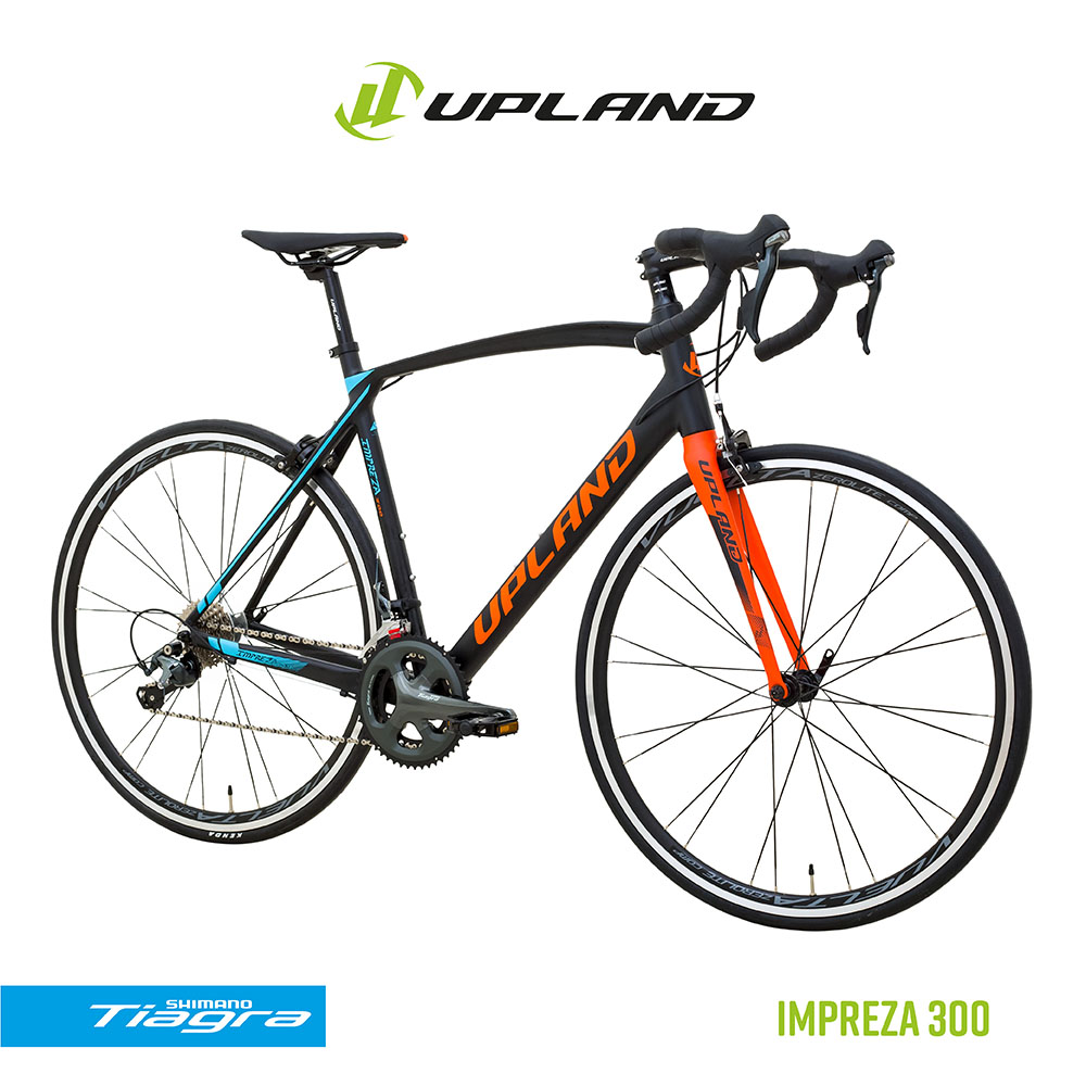 Bicicleta upland imprenza 300 700c alumínio tamanho 55 preto/azul/laranja 20v tiagra 4700