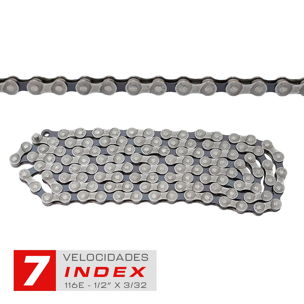 Corrente 7 velocidades index 1/2x3/32 116 elos sólidos de pinos sólidos em polybag dto