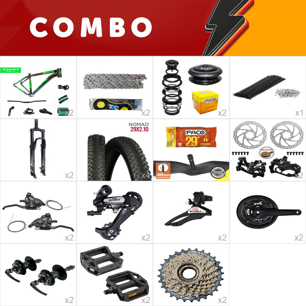 2x kit bike start 29 15.5 preto/ verde 21v sunrun freio mecânico - confira os itens