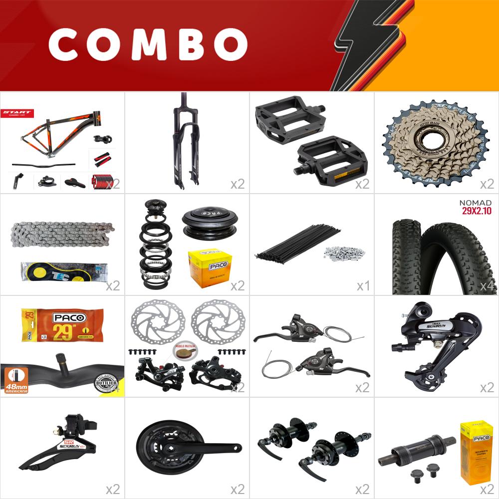 2x kit bike start 29 19 preto/ vermelho 21v sunrun freio mecânico - confira os itens